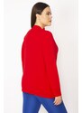 Şans Women's Plus Size Red Standing Collar Blouse