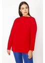 Şans Women's Plus Size Red Standing Collar Blouse