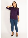 Şans Women's Plus Size Purple Appliqued And Tulle Detailed Blouse