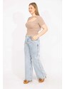 Şans Women's Plus Size Blue Washed Effect 5-Pocket Jeans Trousers