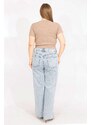 Şans Women's Plus Size Blue Washed Effect 5-Pocket Jeans Trousers