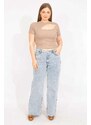 Şans Women's Plus Size Blue Washed Effect 5-Pocket Jeans Trousers