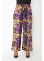 Şans Women's Plus Size Colorful Viscose Trousers with a slit and an elasticated waist.