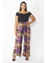 Şans Women's Plus Size Colorful Viscose Trousers with a slit and an elasticated waist.