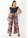 Şans Women's Plus Size Colorful Viscose Trousers with a slit and an elasticated waist.