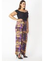 Şans Women's Plus Size Colorful Viscose Trousers with a slit and an elasticated waist.