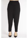 Şans Women's Black Plus Size Baggy Cut Side Pocket Viscose Trousers