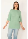 Şans Women's Plus Size Green Viscose Blouse with Flounce Sleeves