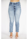 Şans Women's Plus Size Blue Washed Effect 5 Pocket Lycra Jeans