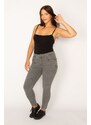 Şans Women's Large Size Gray Lycra 5 Pocket Jeans