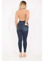 Şans Women's Plus Size Navy Blue High Waist Ripped Detailed Skinny Jeans