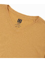 Ombre Clothing Pánské klasické tričko BASIC s výstřihem - hořčicový melír V19 S1369