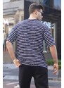 Madmext Men's Navy Blue Striped Basic T-Shirt 6084