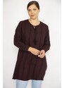 Şans Women's Plus Size Burgundy V Neck Tunic with Adjustable Sleeve Length