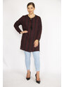 Şans Women's Plus Size Burgundy V Neck Tunic with Adjustable Sleeve Length