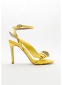 LuviShoes Pares Women's Yellow Satin Heeled Shoes