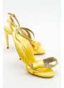 LuviShoes Pares Women's Yellow Satin Heeled Shoes