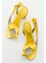 LuviShoes Pares Women's Yellow Satin Heeled Shoes