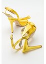 LuviShoes Pares Women's Yellow Satin Heeled Shoes