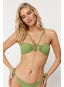 Trendyol Green Strapless Accessory Bikini Top