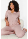 Trendyol Curve Dusty Rose Lace Knitted Pajama Set