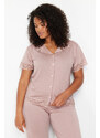 Trendyol Curve Dusty Rose Lace Knitted Pajama Set