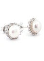 Rafity Stříbrné náušnice s bílou perlou a zirkony
