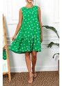 armonika Women's Green Daisy Pattern Sleeveless Skirt with Ruffled Frill Dress