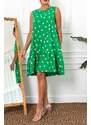 armonika Women's Green Daisy Pattern Sleeveless Skirt with Ruffled Frill Dress