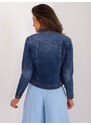 Fashionhunters Tmavě modrá džínová bunda se zapínáním na knoflíky