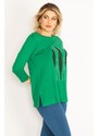 Şans Women's Plus Size Green Stone And Print Detailed Blouse
