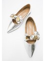 LuviShoes HELSI Women's Silver Bow Flat Flats