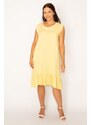 Şans Women's Plus Size Yellow Viscose Dress With Frill Hem