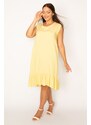 Şans Women's Plus Size Yellow Viscose Dress With Frill Hem