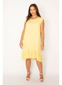 Şans Women's Plus Size Yellow Viscose Dress With Frill Hem