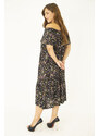 Şans Women's Plus Size Colorful Woven Viscose Fabric Collar Elastic And Flounce Detailed Dress