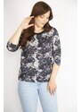 Şans Women's Smoky Plus Size Capri Sleeve Patterned Blouse