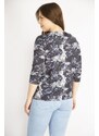 Şans Women's Smoky Plus Size Capri Sleeve Patterned Blouse