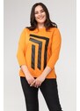 Şans Women's Plus Size Orange Front Leather Detailed Crew Neck Blouse