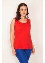 Şans Women's Plus Size Red Cotton Fabric Crew Neck Sleeveless Blouse