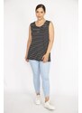 Şans Women's Black Plus Size Sleeveless Striped Lycra Viscose Blouse