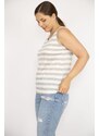 Şans Women's Gray Plus Size Crew Neck Sleeveless Striped Blouse