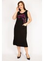 Şans Women's Black Plus Size Stone Detailed Front Pocket Dress