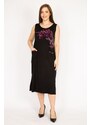 Şans Women's Black Plus Size Stone Detailed Front Pocket Dress