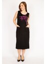 Şans Women's Black Plus Size Stone Detailed Front Pocket Dress
