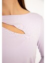 Şans Women's Plus Size Lilac Collar Blouse With Stones And Side Shims Detail