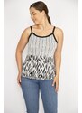 Şans Women's Gray Plus Size Silvery Detailed Strappy Blouse