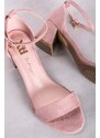 XTI Růžové semišové sandály na hrubém podpatku 142836