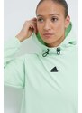 Mikina adidas dámská, zelená barva, s kapucí, s aplikací, IS3014