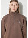 Mikina adidas Originals Essentials Halfzip Sweatshirt dámská, hnědá barva, s aplikací, IR5938